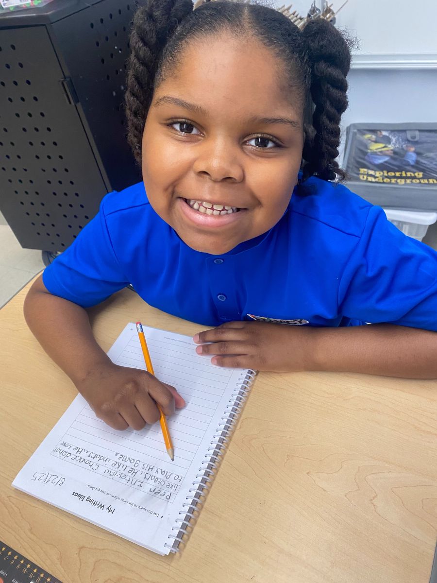 Students writing about what they learned interviewing their peers